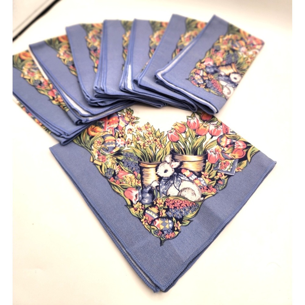 Bardwil Linens Easter Dinner Napkins Poly Blend 8 pieces c1980 Taiwan 17"x17"